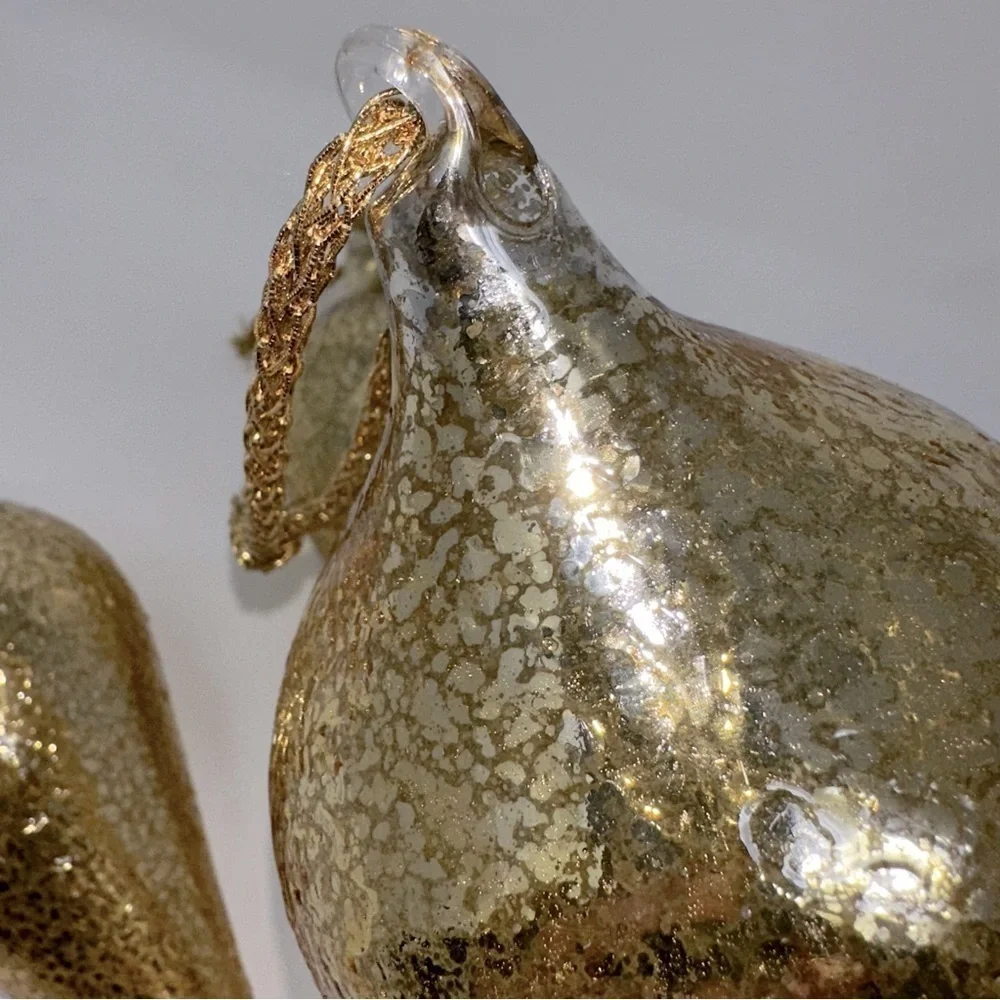 Large Gold Blown Glass Tear Drop Crackled Ornaments 11 1/2” Set Of 3
